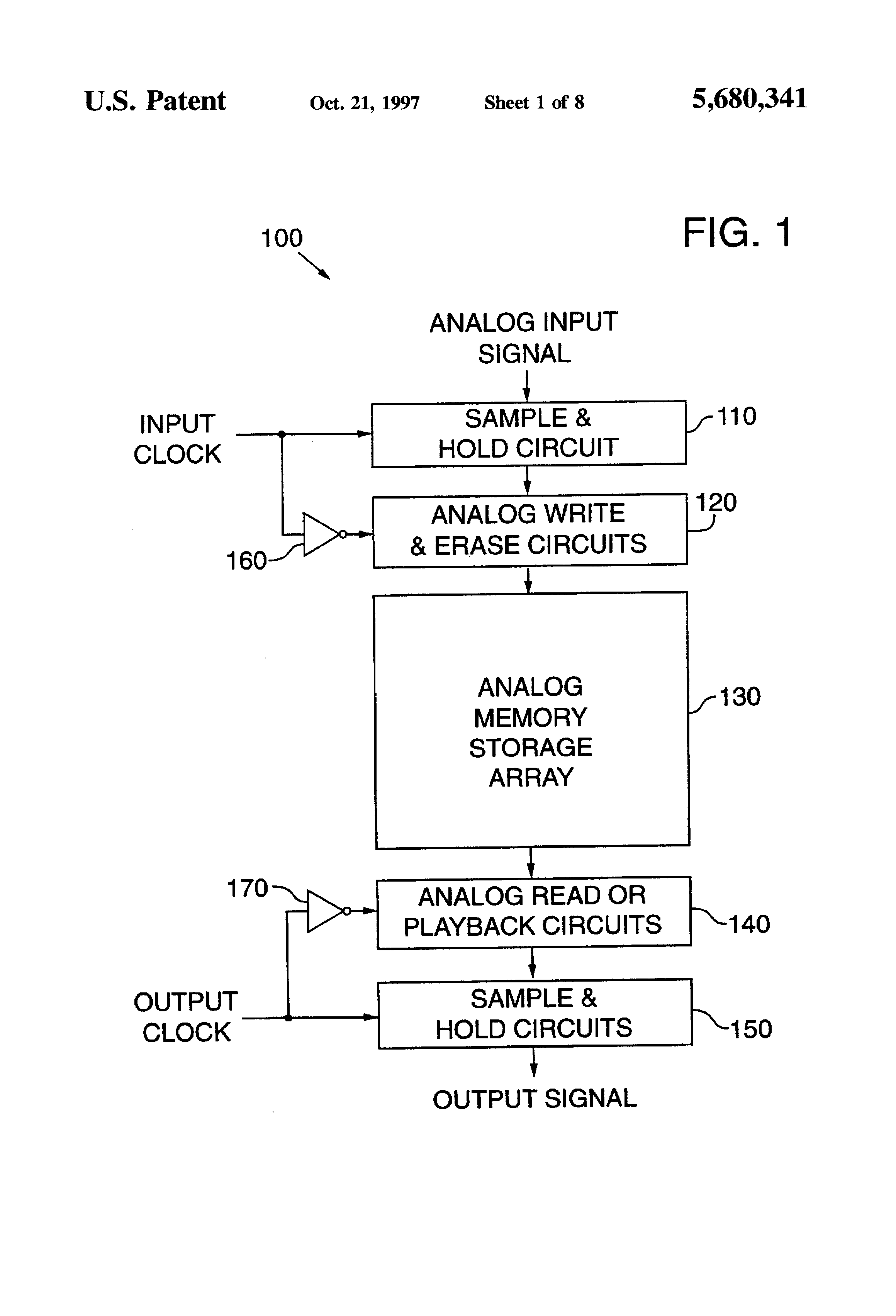 Patent drawing from US 5,680,341, Pipelined record and playback for analog non-volatile memory, granted in 1997