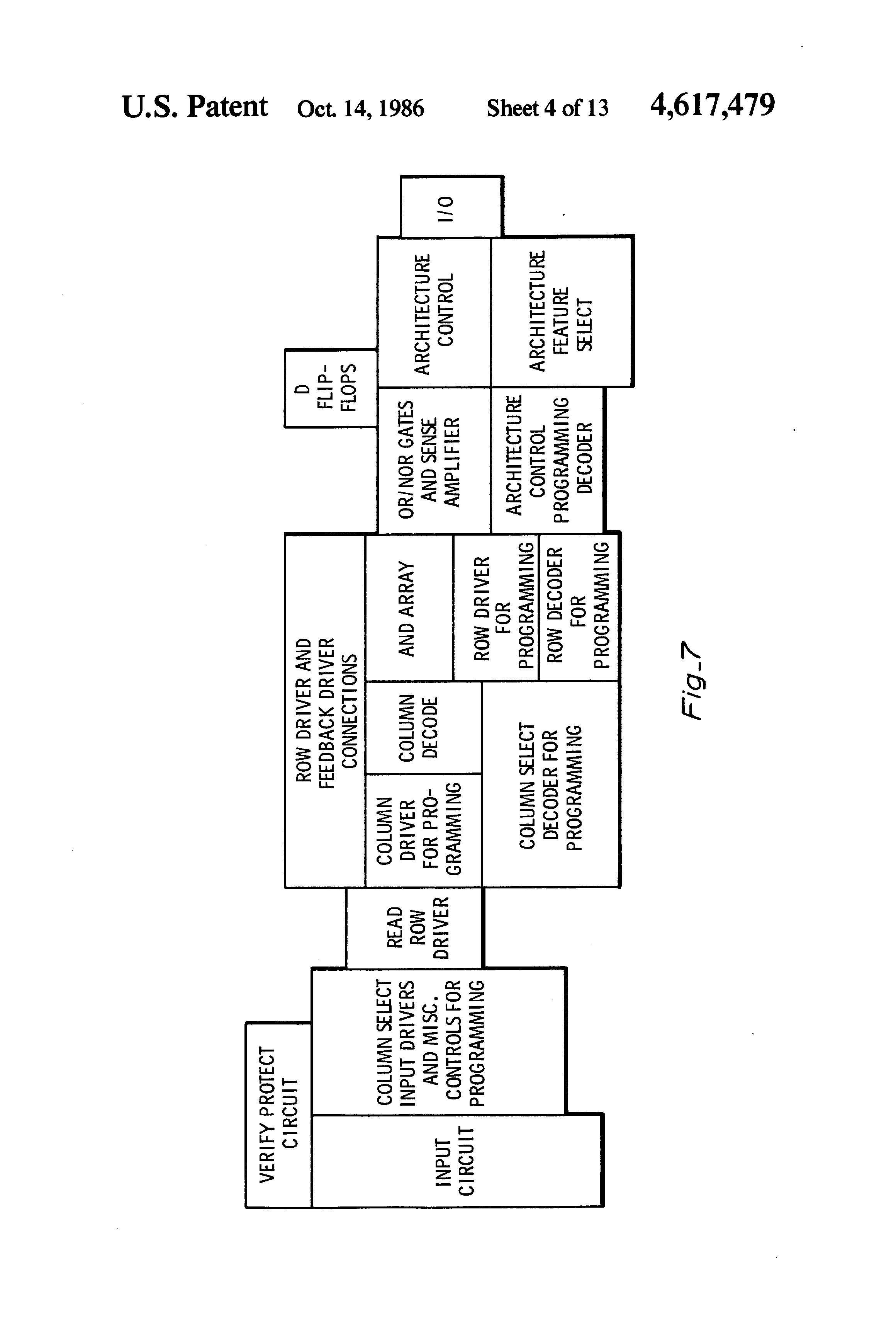 Patent drawing from US 4,617,479, Programmable logic array device using EPROM technology