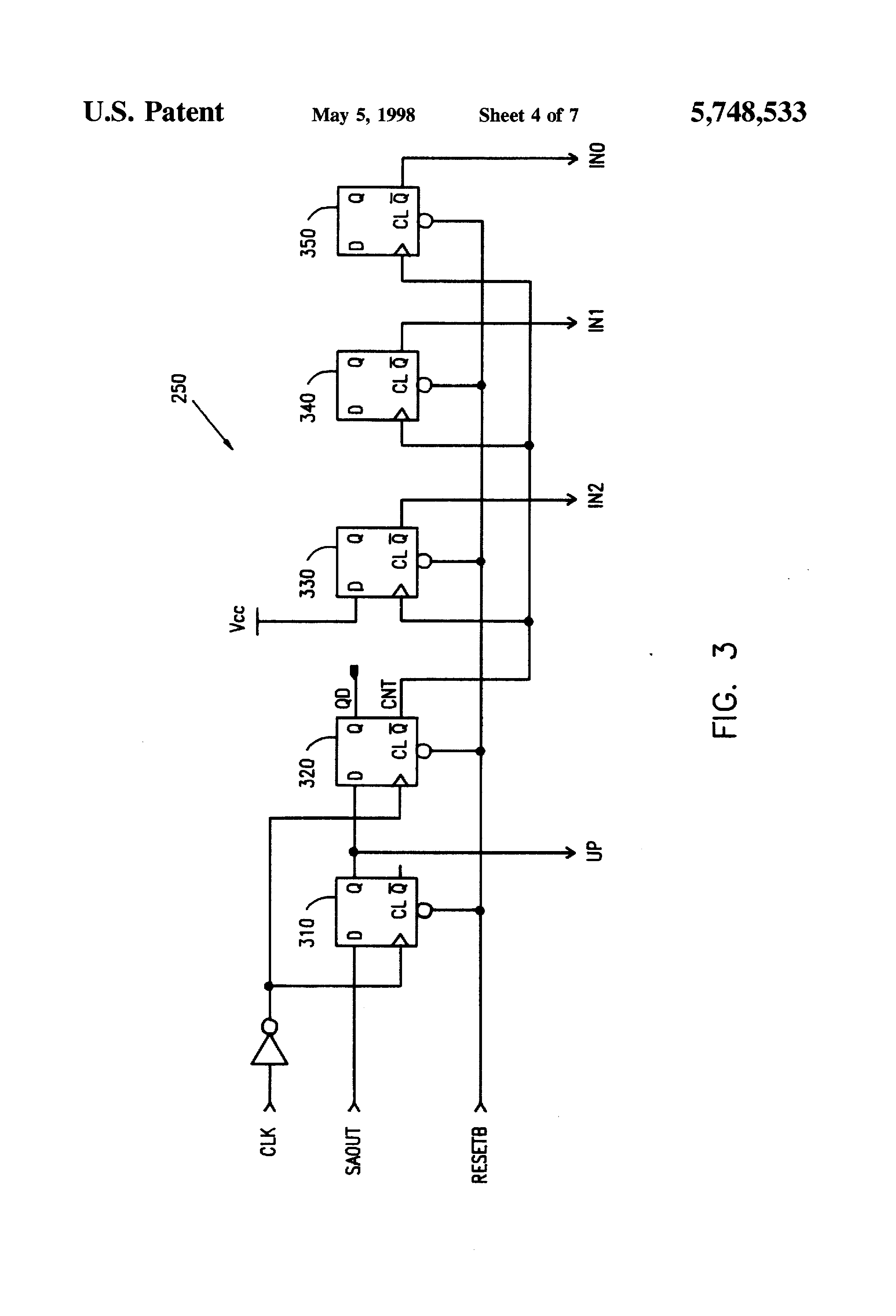 Patent drawing from US 5,748,533, Read circuit which uses a coarse-to-fine search when reading the threshold voltage of a memory cell