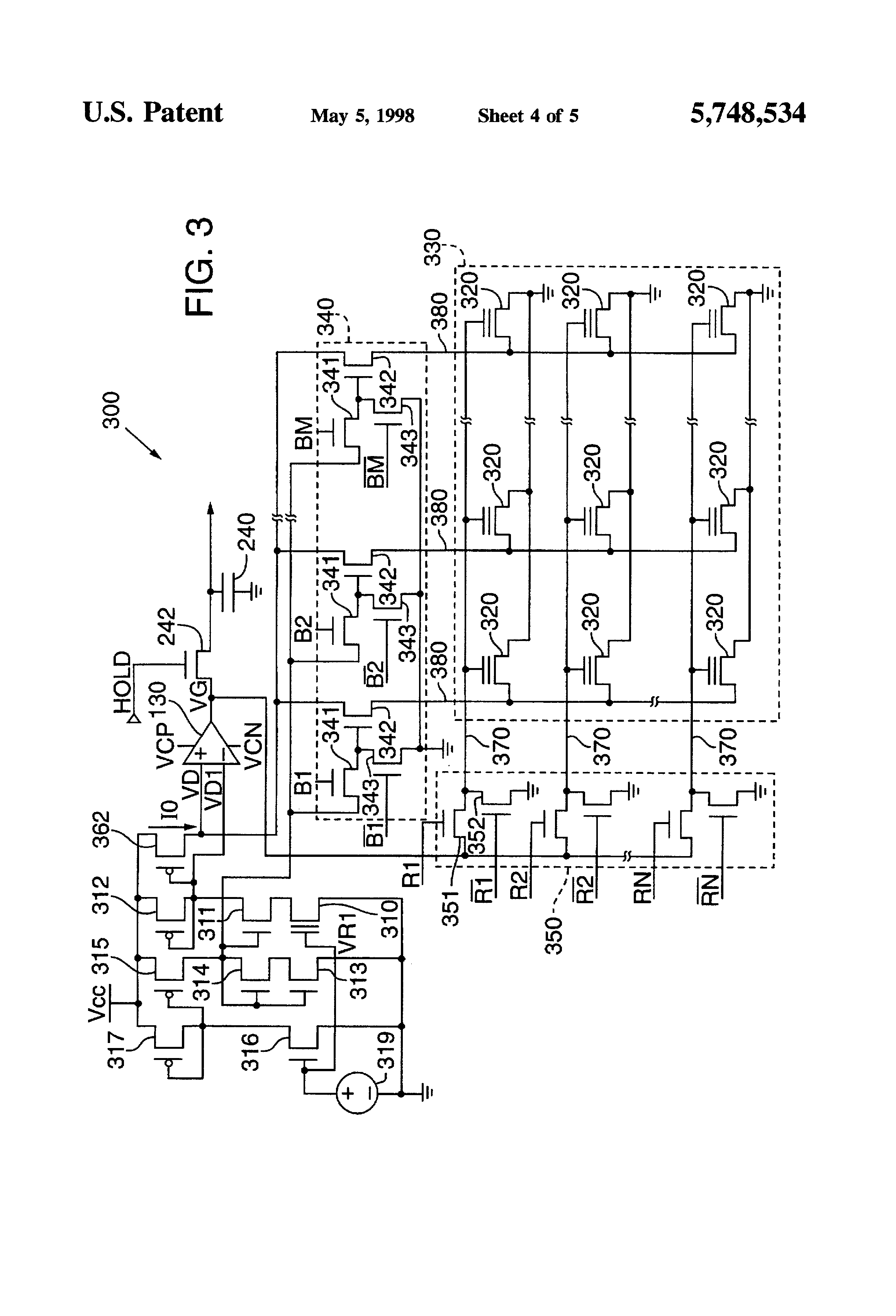 Patent drawing from US 5,748,534, Feedback loop for reading threshold voltage