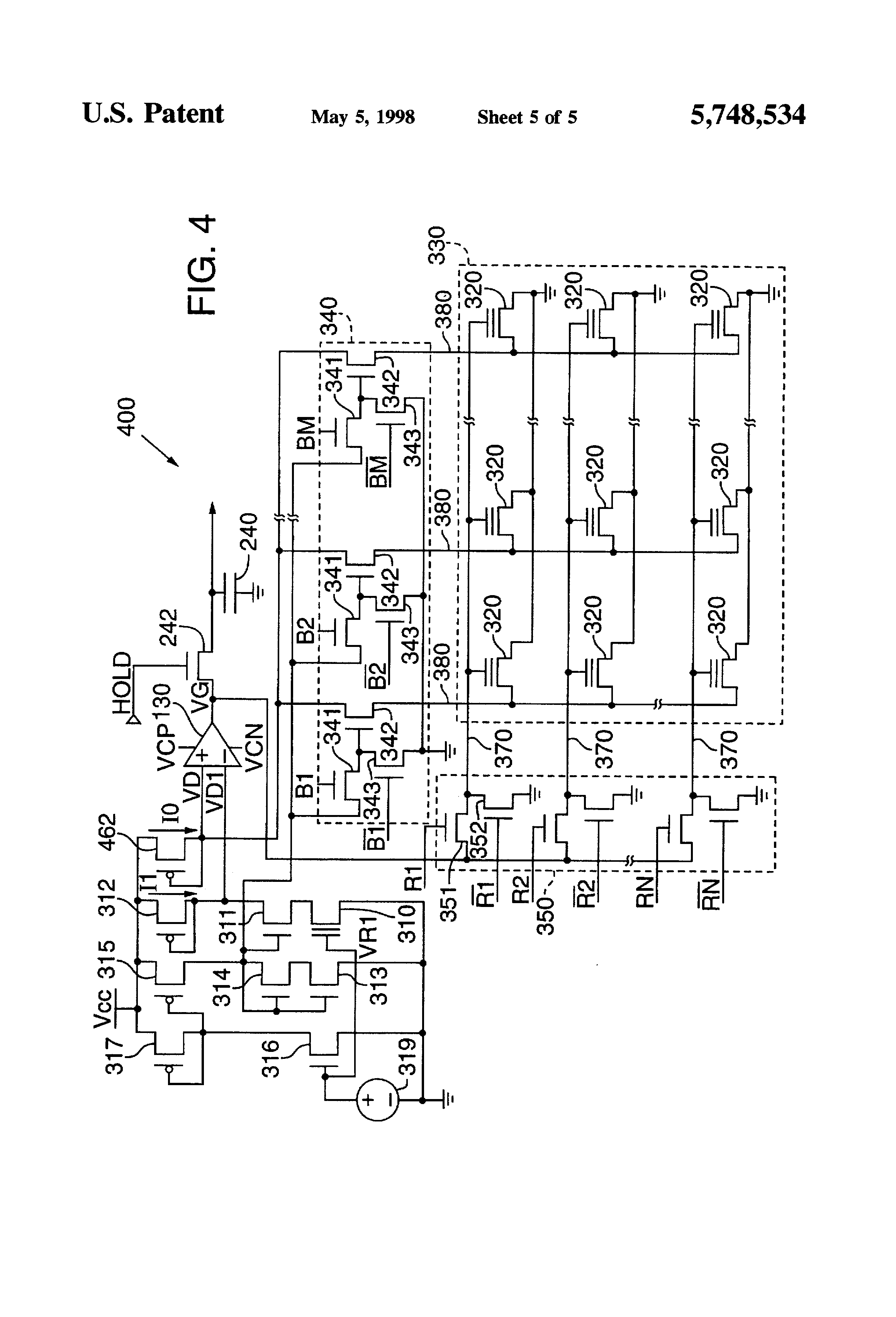 Patent drawing from US 5,748,534, Feedback loop for reading threshold voltage