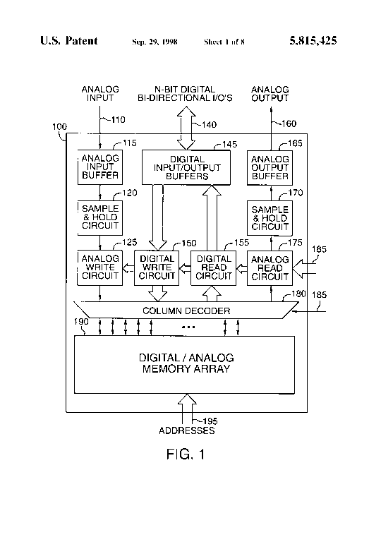 Patent drawing from US 5,815,425, Combined digital write and analog rewrite process for non-volatile memory