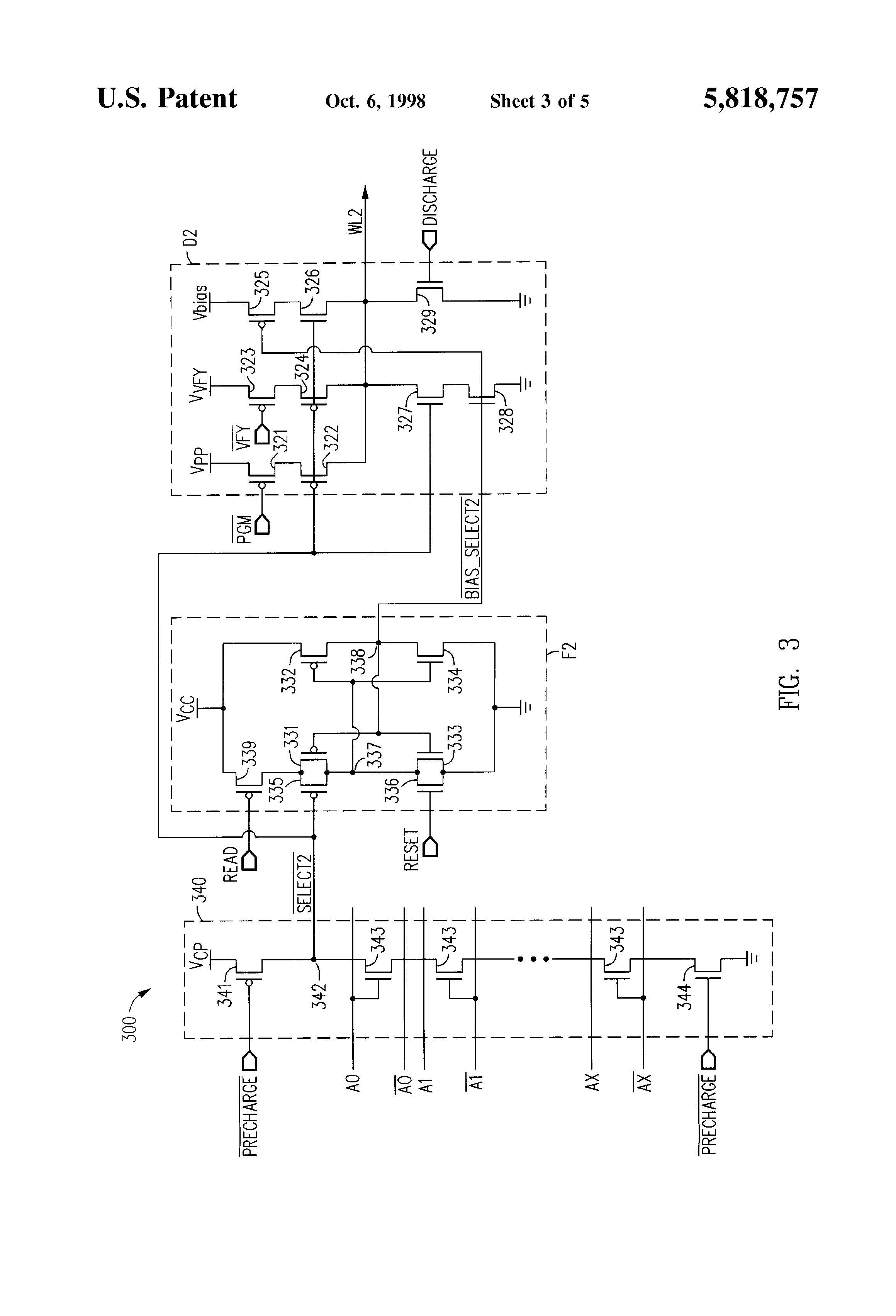 Patent drawing from US 5,818,757, Analog and multi-level memory with reduced program disturb