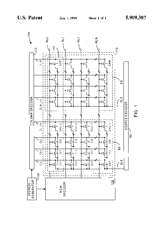 Patent drawing from US 5,909,387, Memory architecture for recording of multiple messages