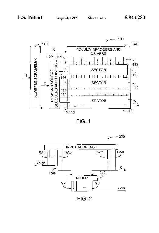 Patent drawing from US 5,943,283, Address scrambling in a semiconductor memory