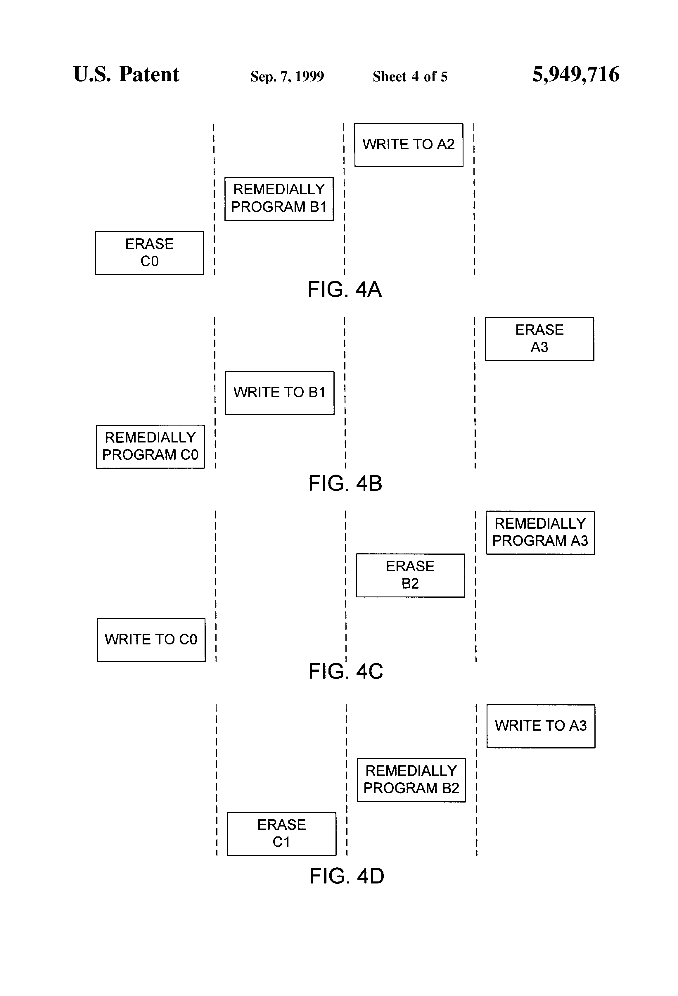 Patent drawing from US 5,949,716, Look-ahead erase for sequential data storage