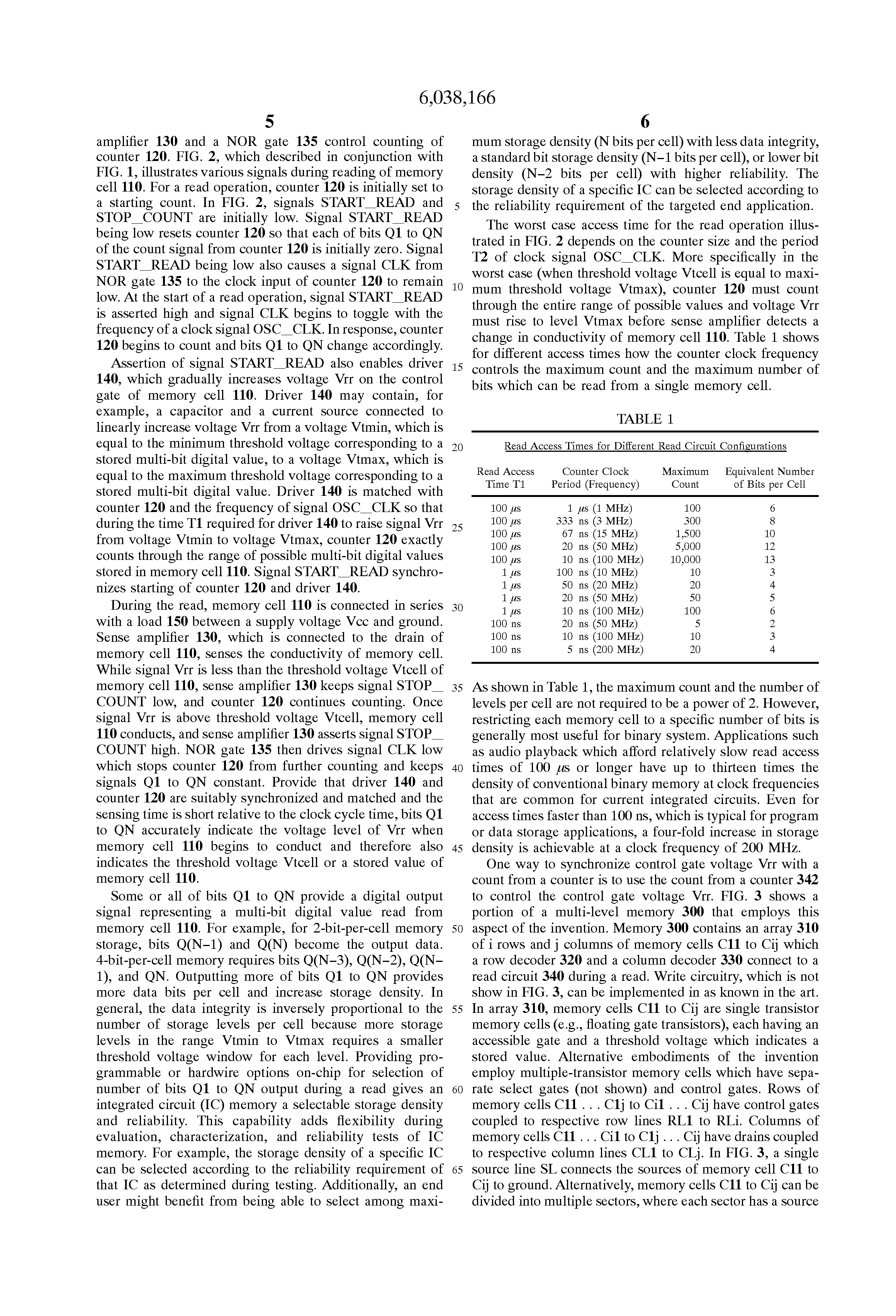 Patent drawing from US 6,038,166, High resolution multi-bit-per-cell memory