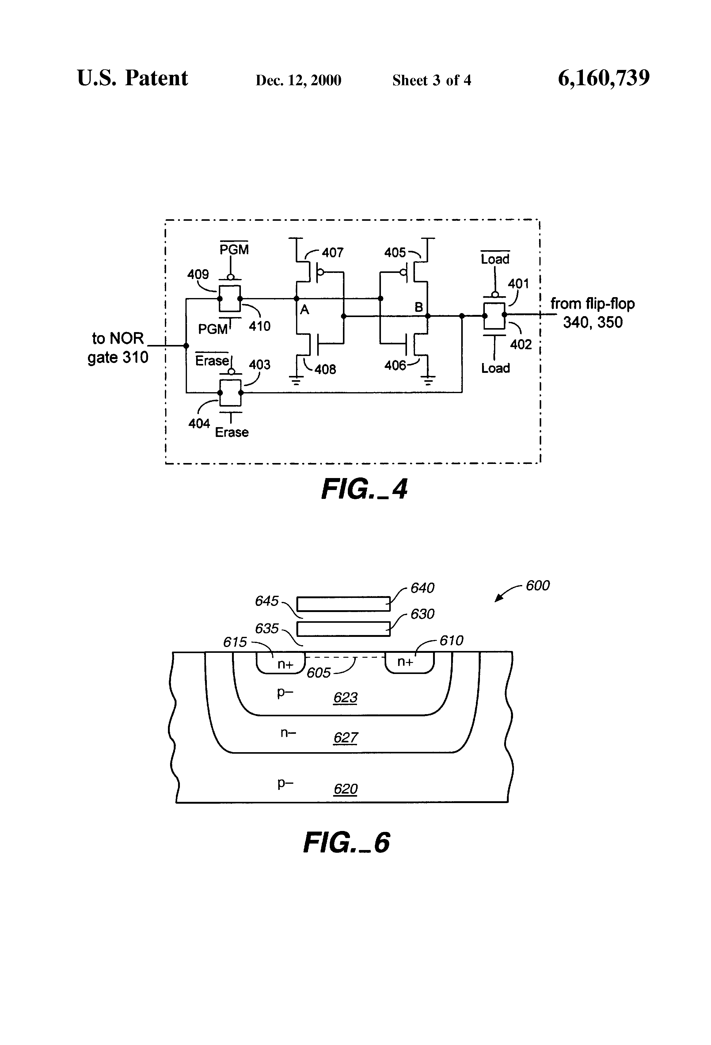 Patent drawing from US 6,160,739, Non-volatile memories with improved endurance and extended lifetime
