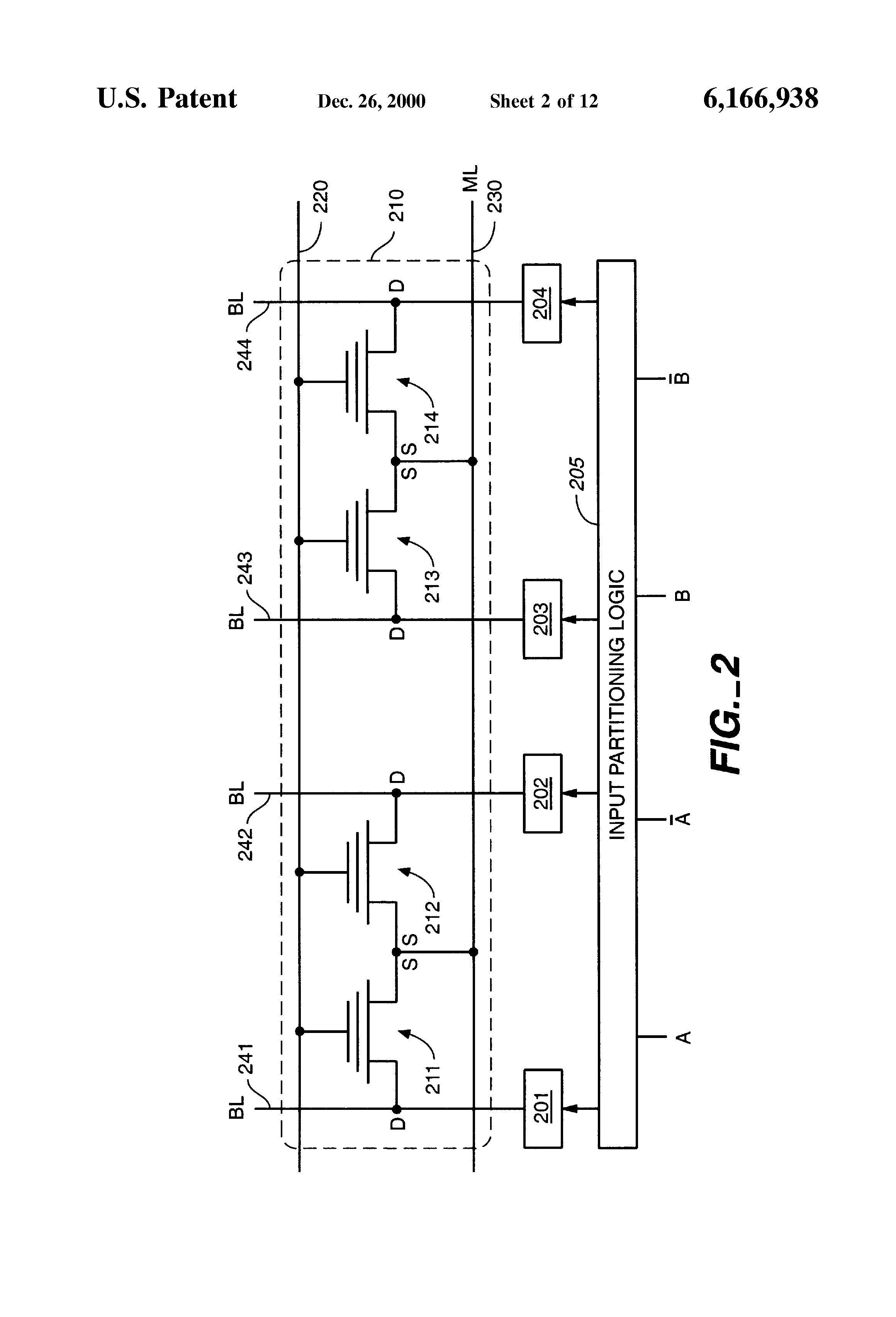Patent drawing from US 6,166,938, Data encoding for content addressable memories