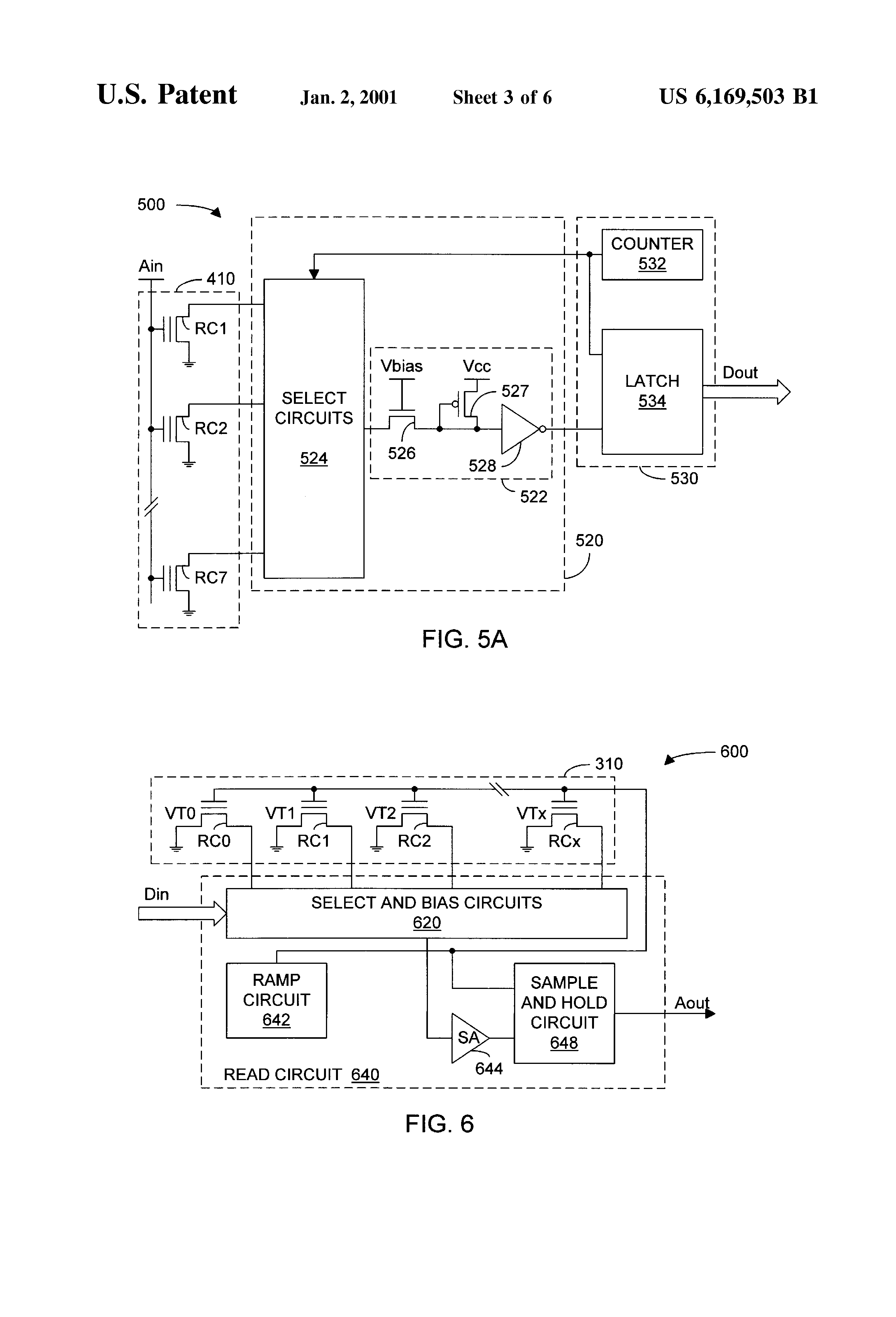 Patent drawing from US 6,169,503, Programmable arrays for data conversions between analog and digital