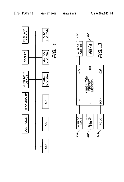 Patent drawing from US 6,208,542, Techniques for storing digital data in an analog or multilevel memory