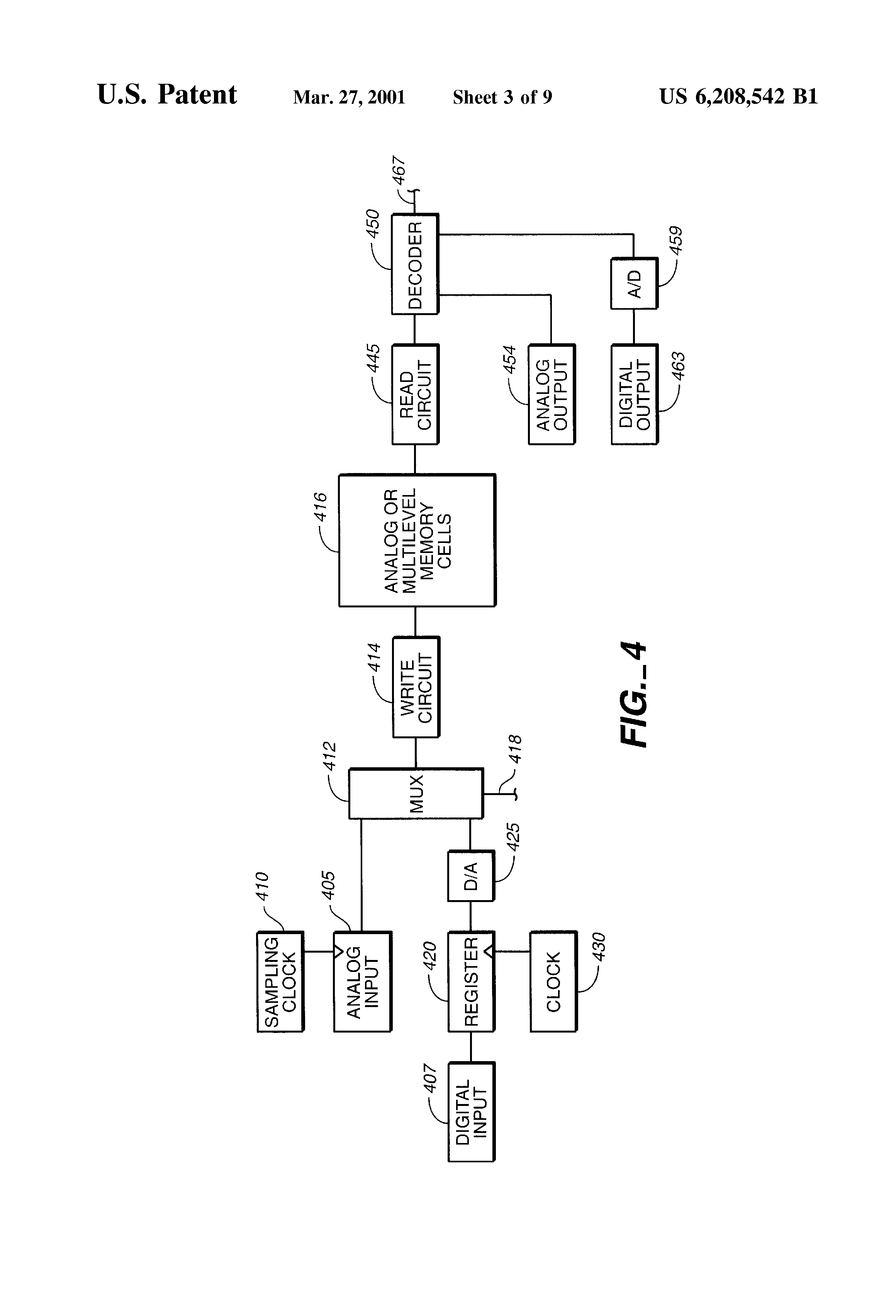 Patent drawing from US 6,208,542, Techniques for storing digital data in an analog or multilevel memory