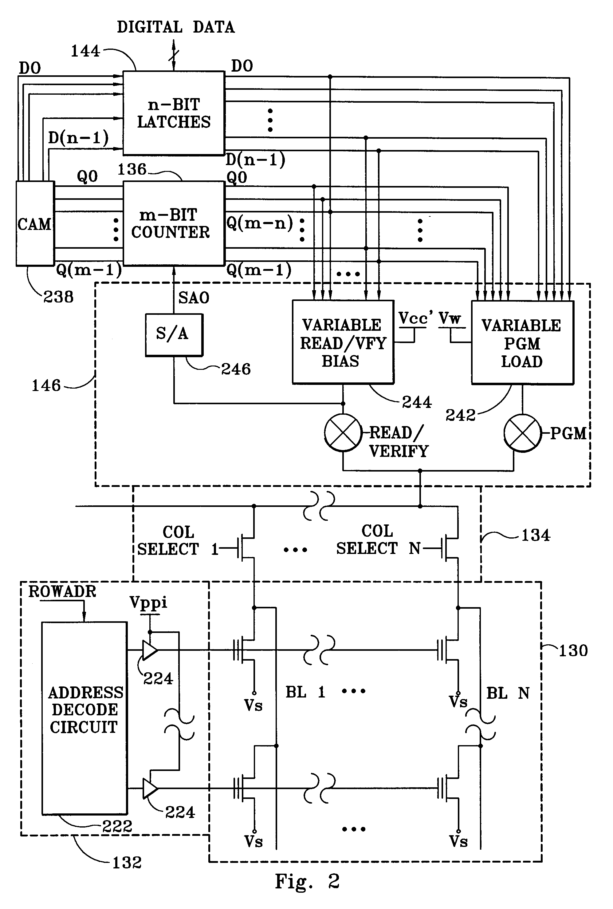 Patent drawing from US 6,259,627, Read and write operations using constant row line voltage and variable column line load