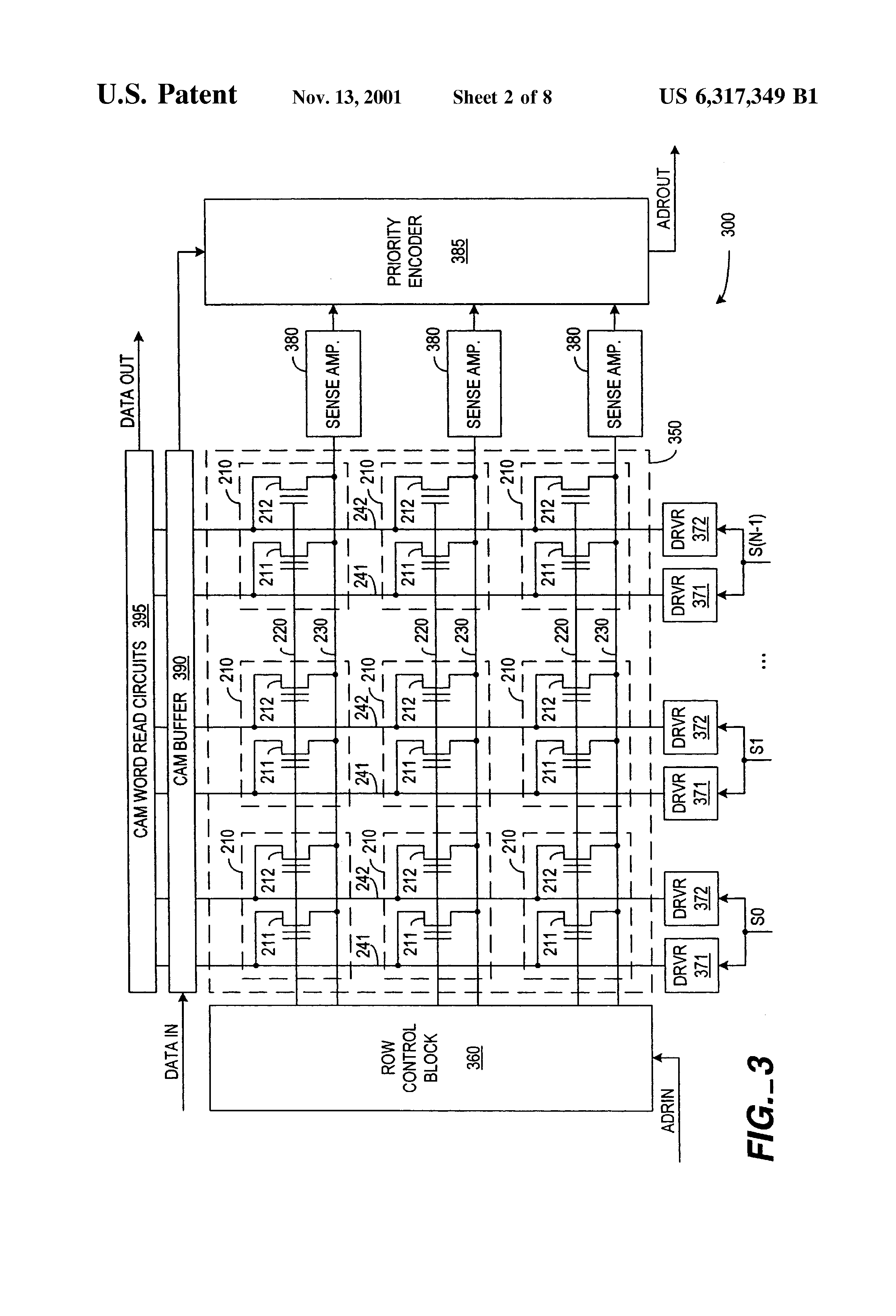 Patent drawing from US 6,317,349, Non-volatile content addressable memory