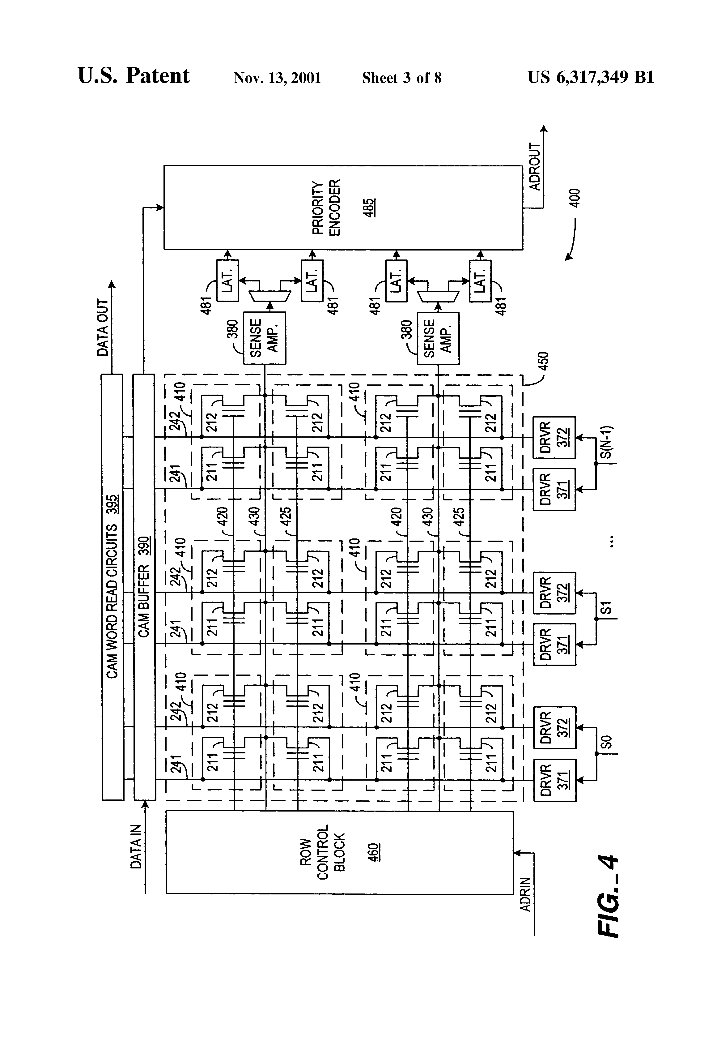Patent drawing from US 6,317,349, Non-volatile content addressable memory