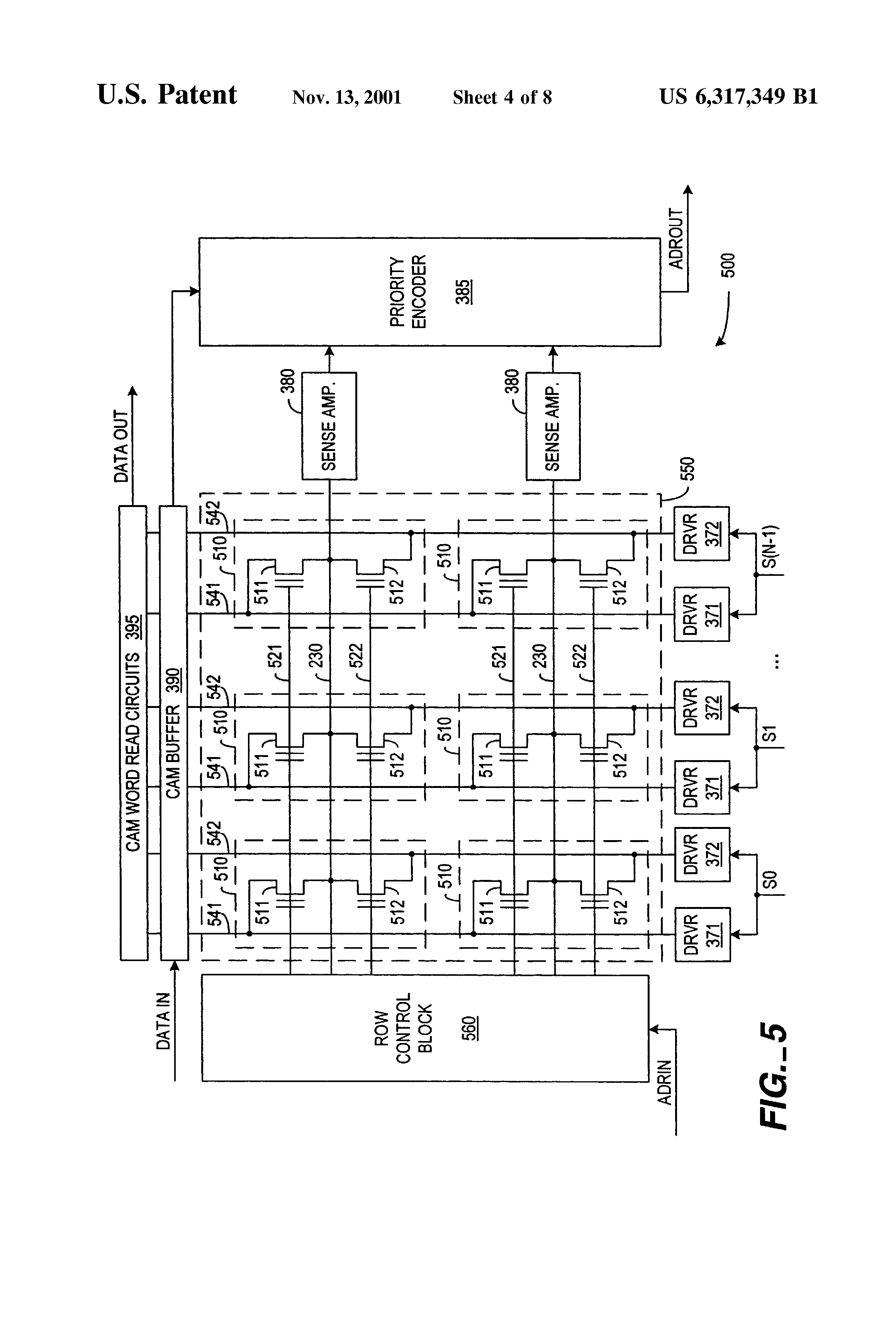 Patent drawing from US 6,317,349, Non-volatile content addressable memory