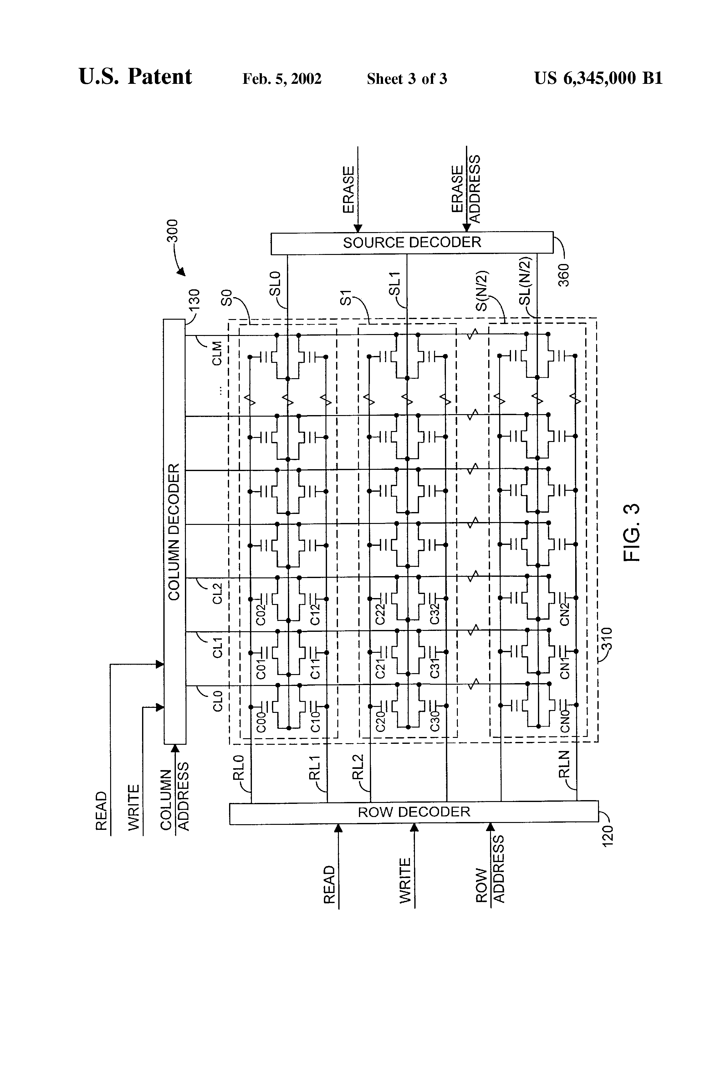 Patent drawing from US 6,345,000, Flash memory permitting simultaneous read/write and erase operations in a single memory array