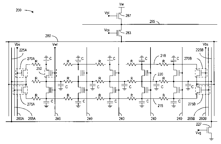 Patent drawing from US 6,480,422, Contactless flash memory with shared buried diffusion bit line architecture