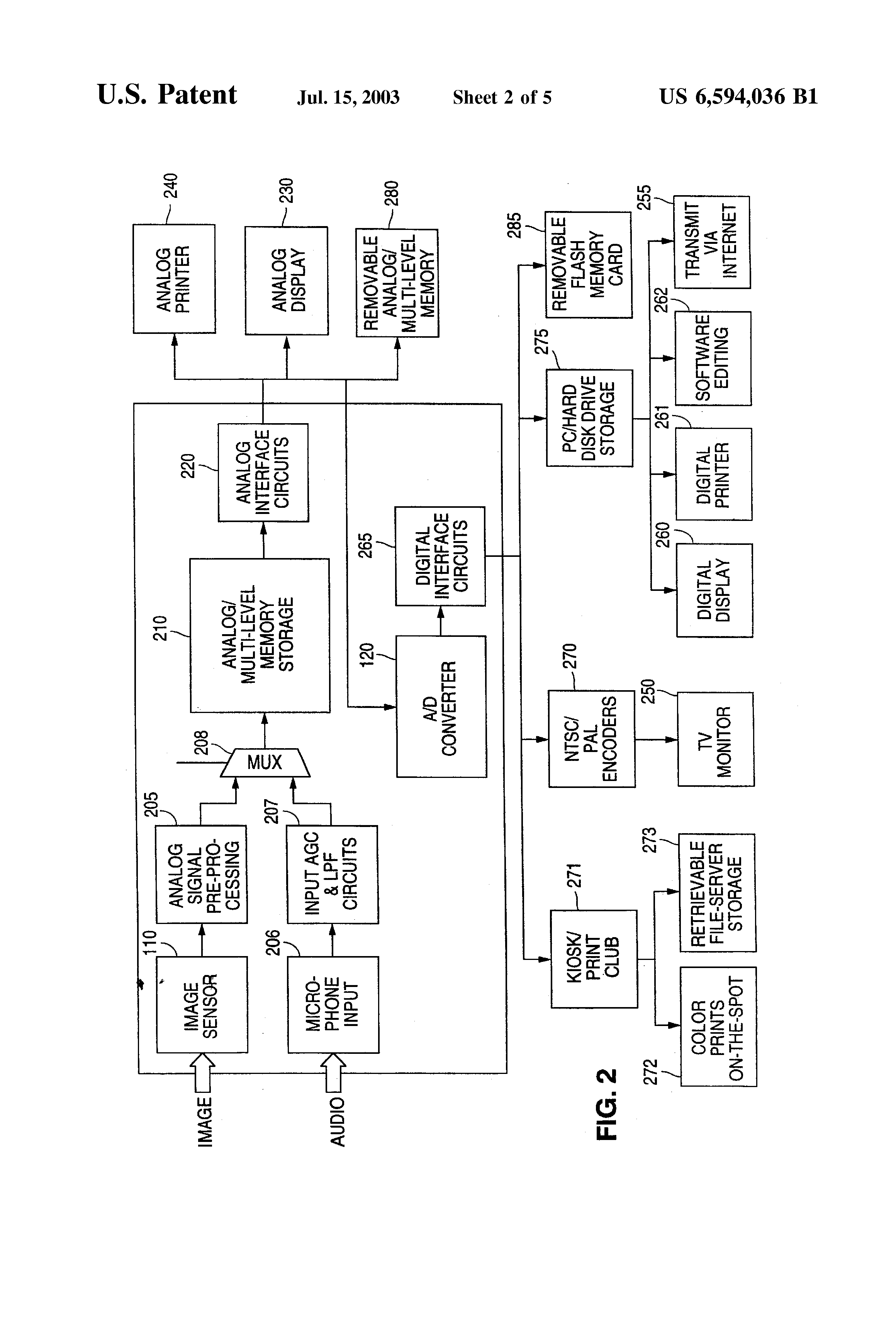 Patent drawing from US 6,594,036, Analog/multi-level memory for digital imaging