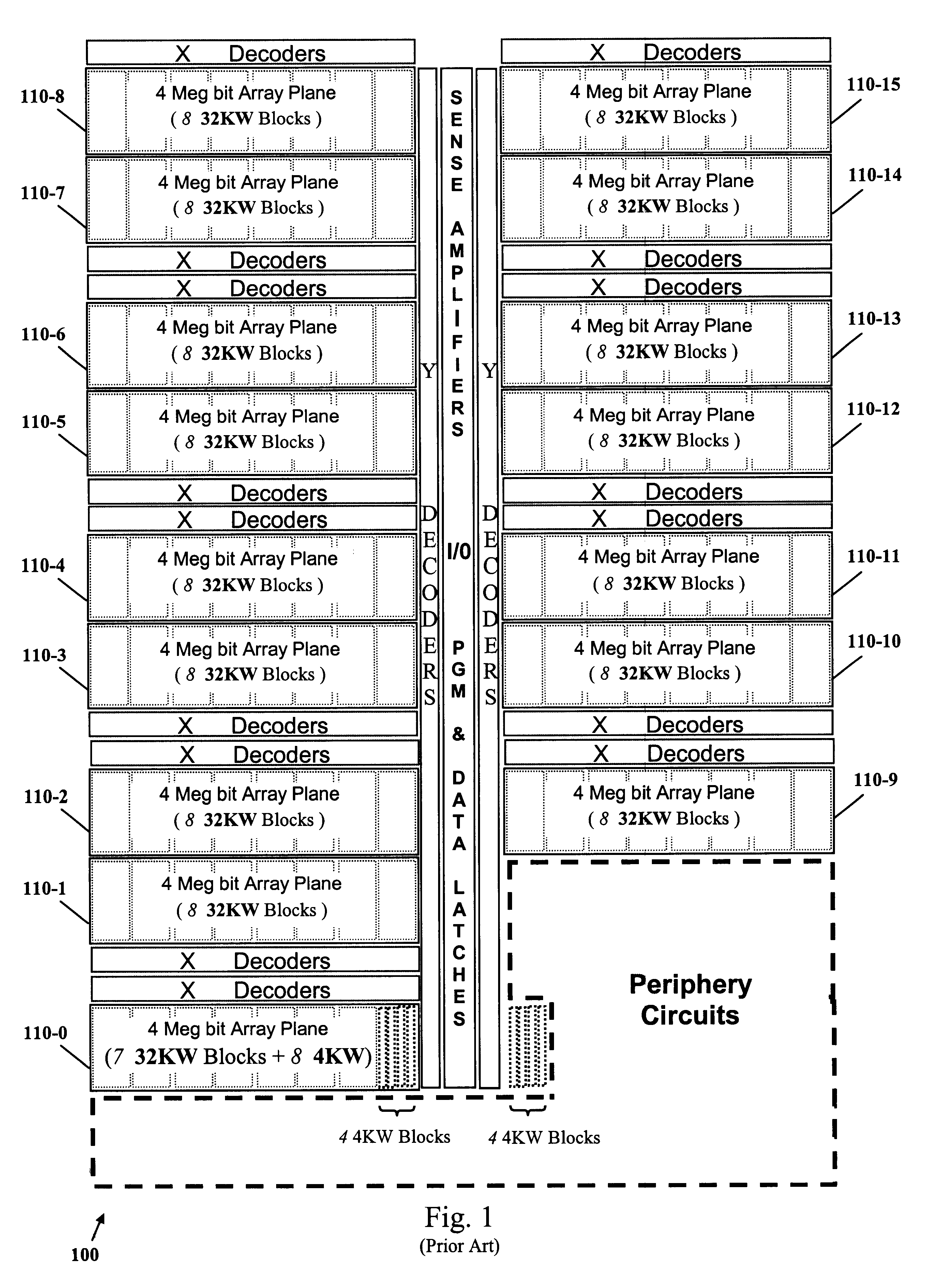 Patent drawing from US 6,614,685, Flash memory array partitioning architectures