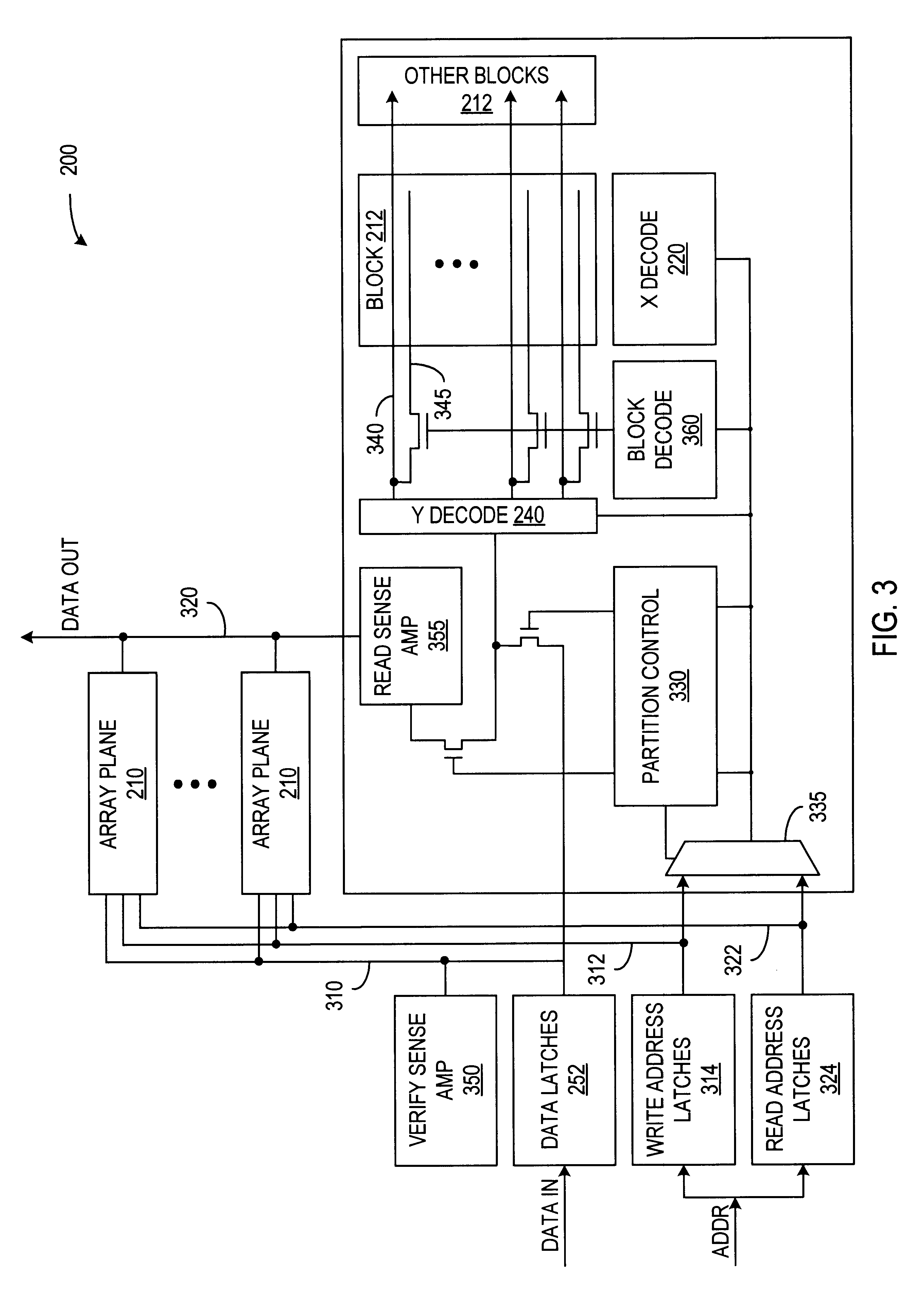 Patent drawing from US 6,614,685, Flash memory array partitioning architectures