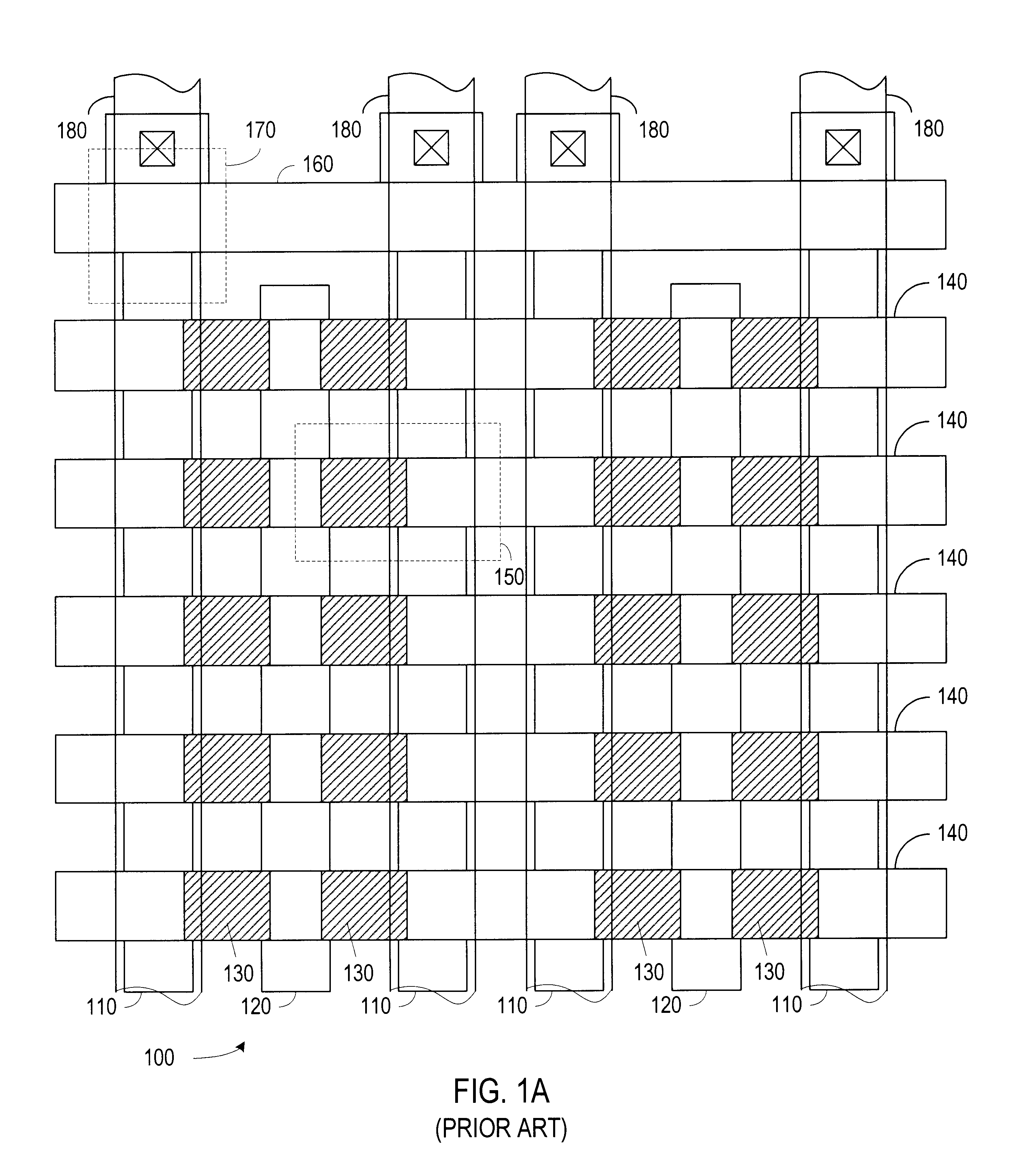 Patent drawing from US 6,731,539, Memory with offset bank select cells at opposite ends of buried diffusion lines