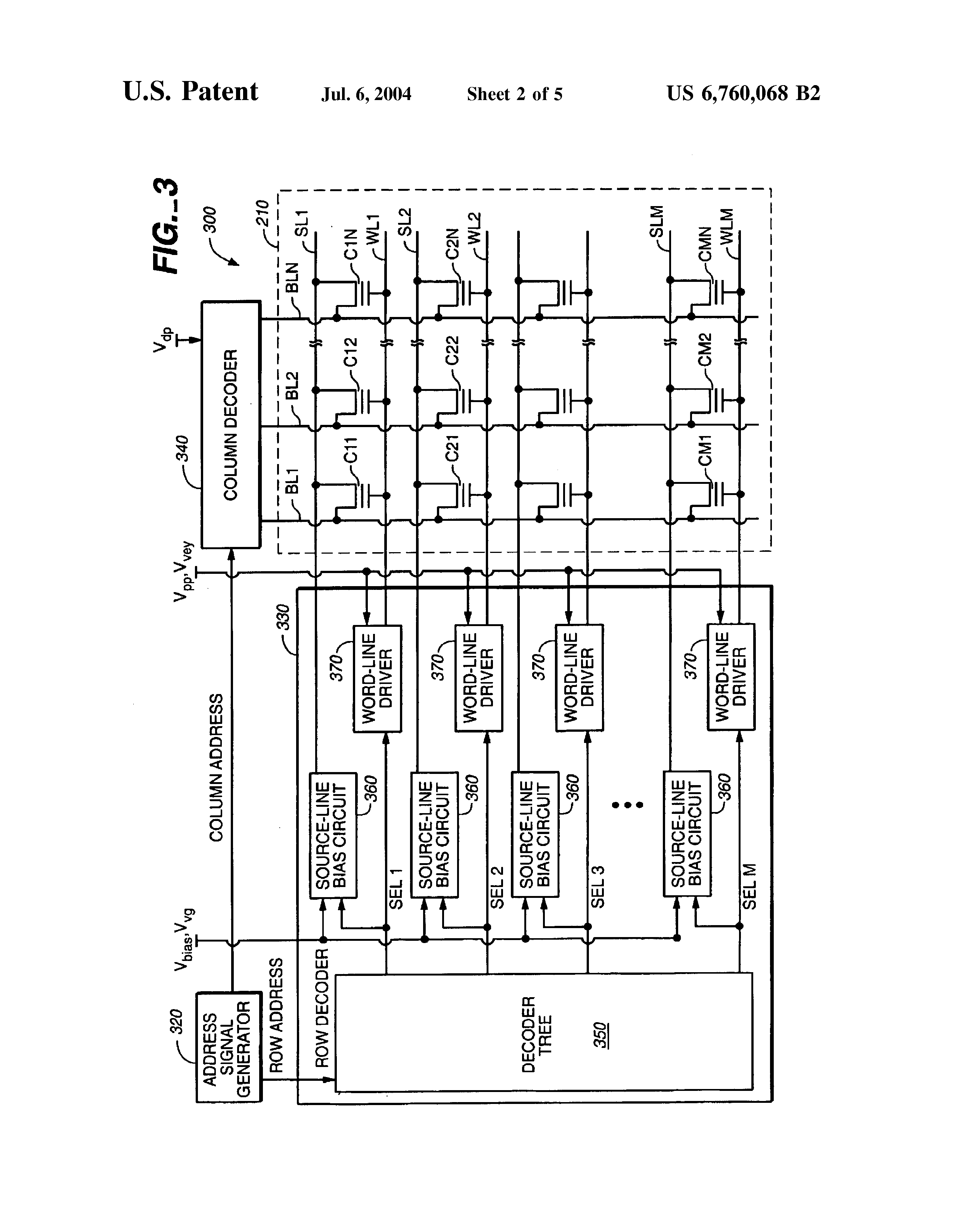 Patent drawing from US 6,760,068, Correction of corrupted elements in sensors using analog/multi-level non-volatile memory