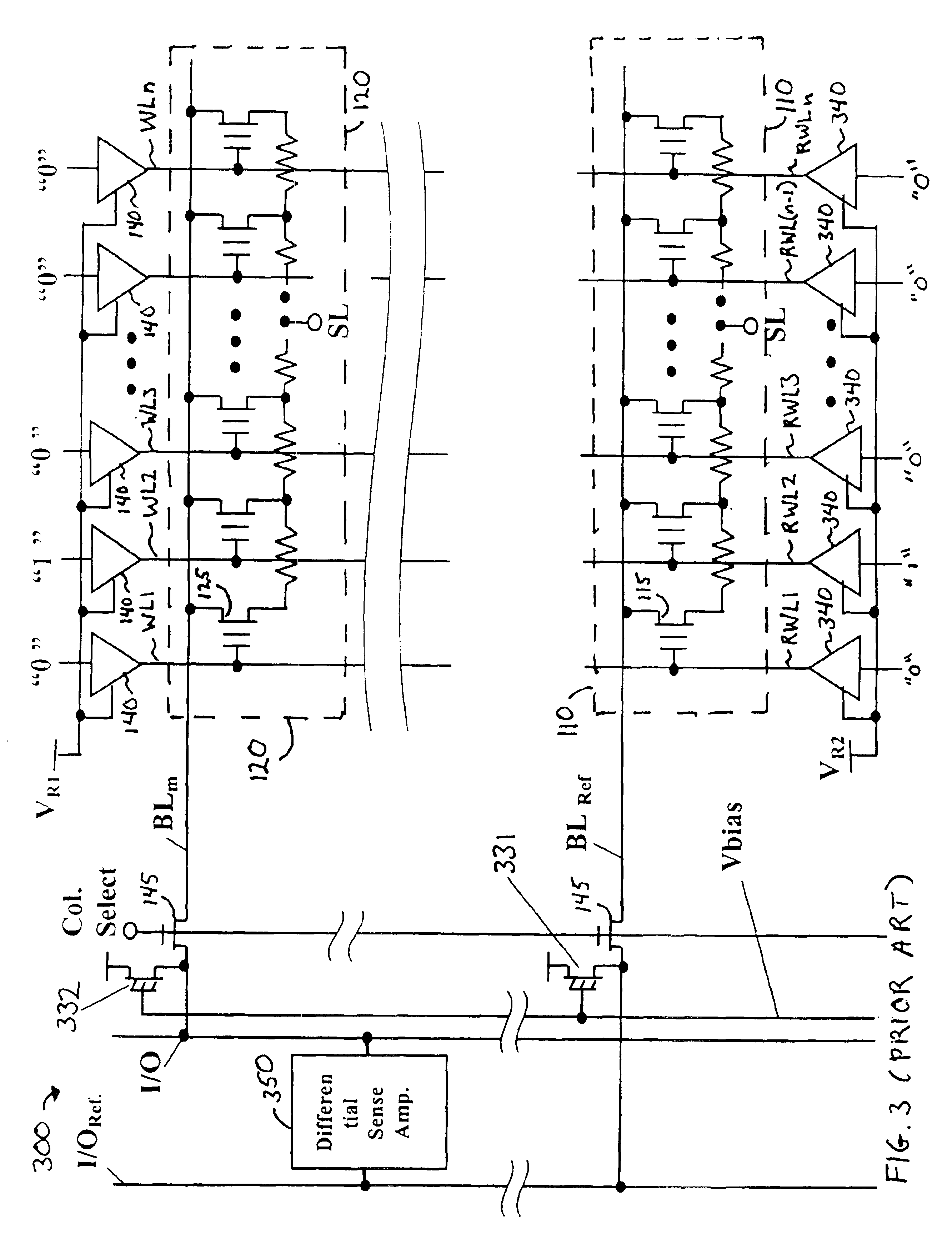 Patent drawing from US 6,906,951, Bit line reference circuits for binary and multiple-bit-per-cell memories
