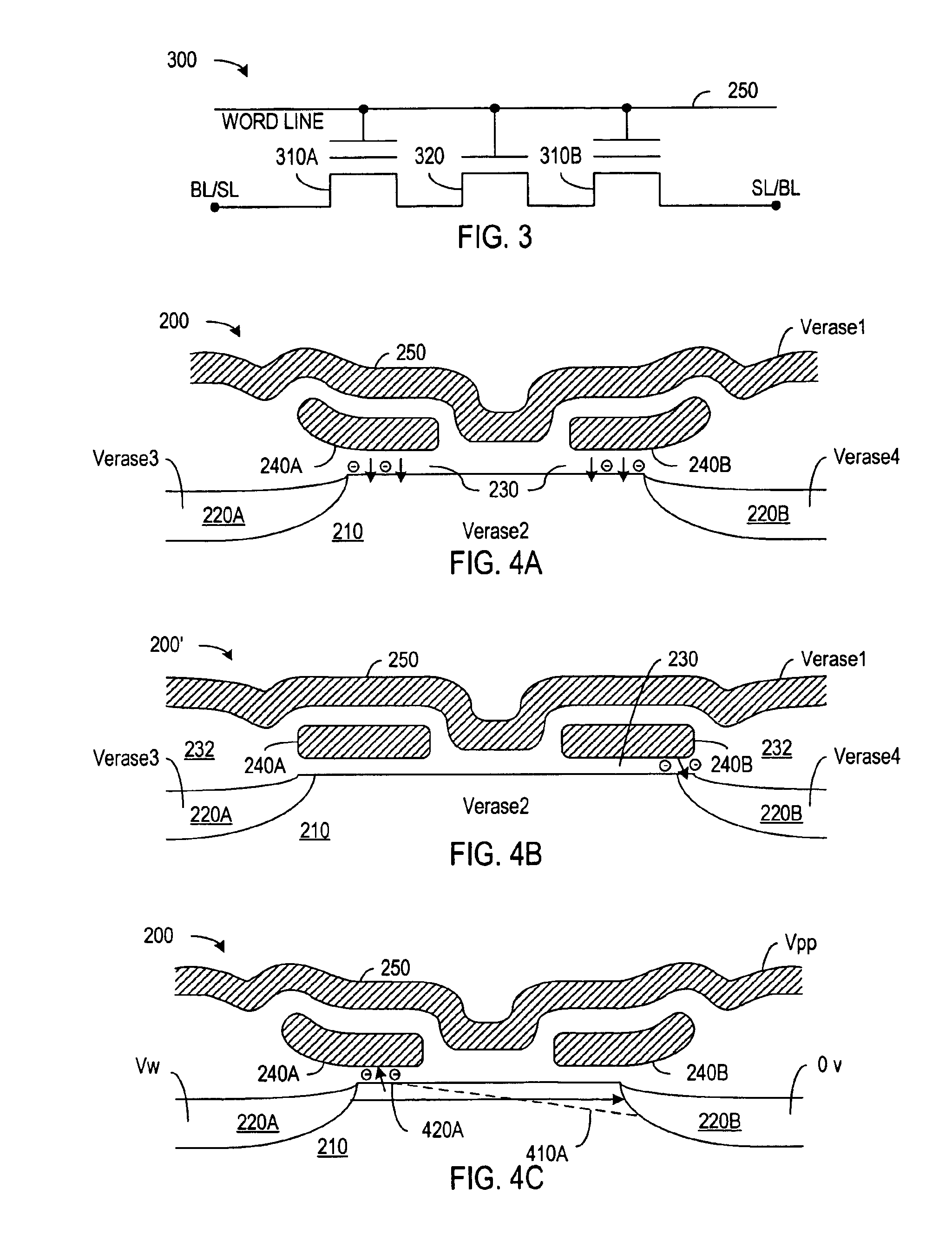Patent drawing from US 6,914,820, Erasing storage nodes in a bi-directional nonvolatile memory cell