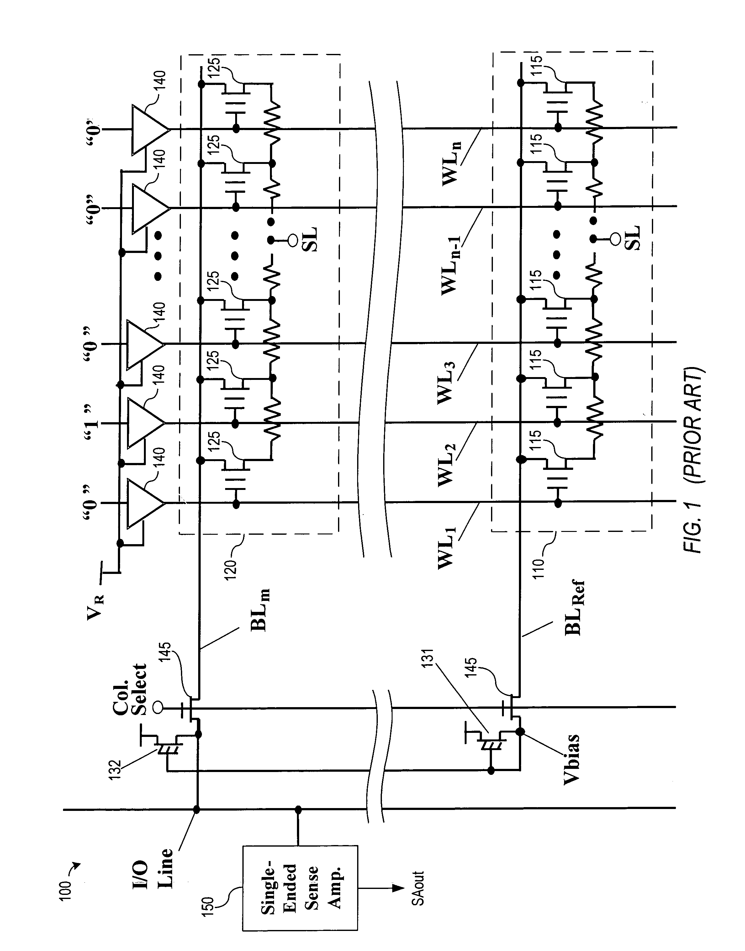 Patent drawing from US 7,099,188, Bit line reference circuits for binary and multiple-bit-per-cell memories