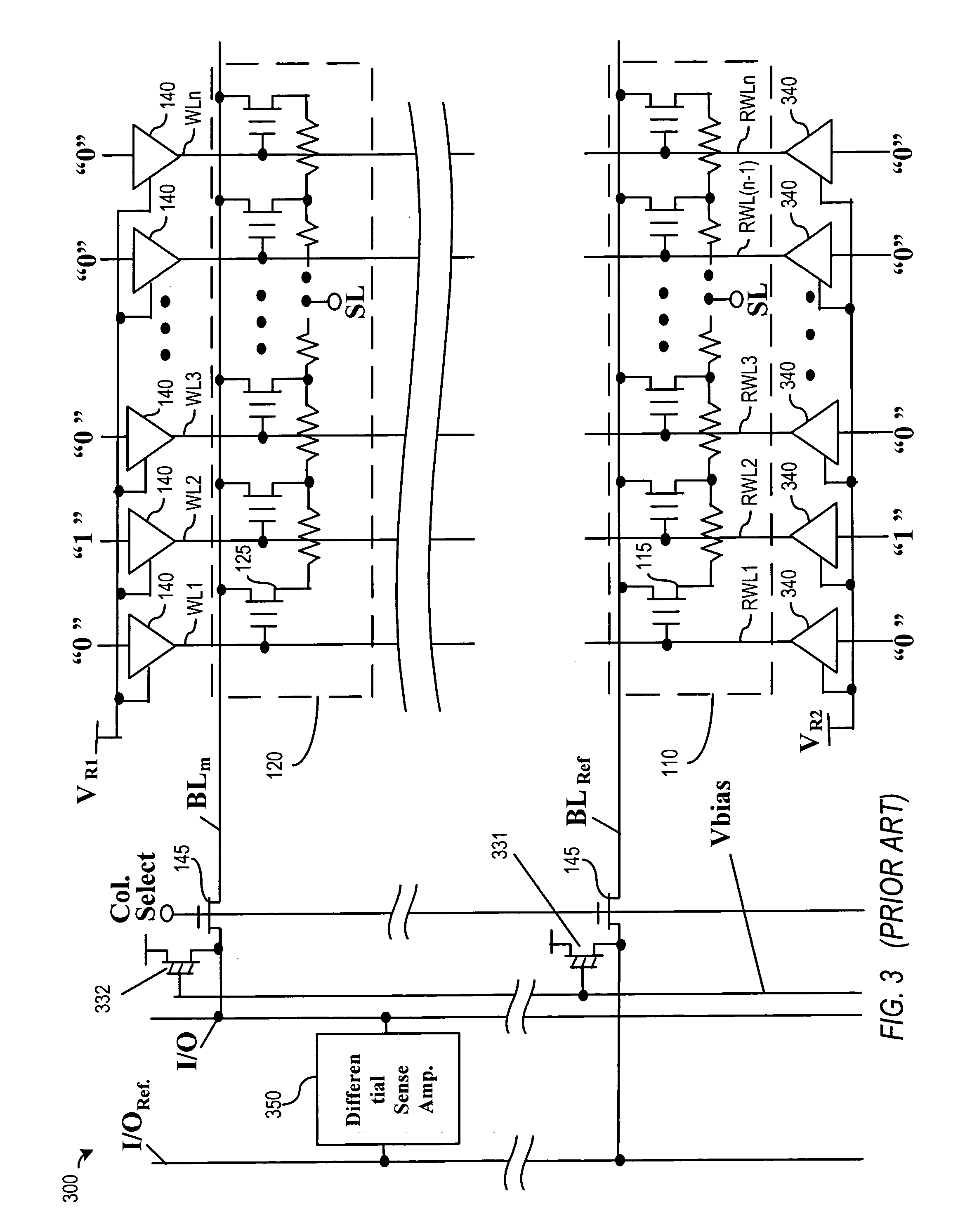 Patent drawing from US 7,099,188, Bit line reference circuits for binary and multiple-bit-per-cell memories