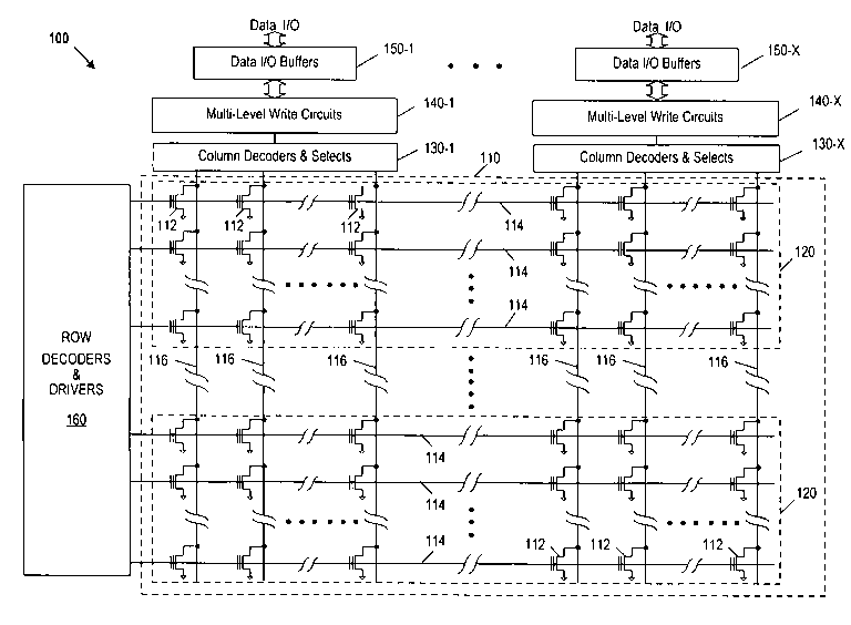 Patent drawing from US 7,426,138, Parallel programming of multiple-bit-per-cell memory cells by controlling program pulsewidth and programming voltage